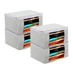 Kuber Industries Grey & White 4 Pcs Printed Water Resistant Foldable Saree Organisers-0
