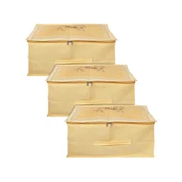 Kuber Industries Set Of 3 Gold Printed Foldable Underbed Organizer With Transparent Window-2