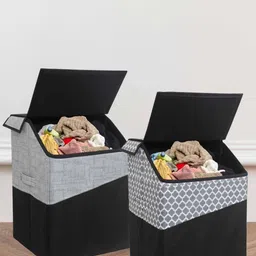 prettykrafts Black 2 Pieces Square Shape Laundry Basket-6