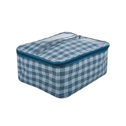 Kuber Industries  Turquoise-Blue & White Checked Toiletry Bag With Handle-0