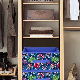 Kuber Industries 4-Pcs Blue & Green Marvel Avengers Printed Foldable Non-Woven Storage Boxes With Handle-42