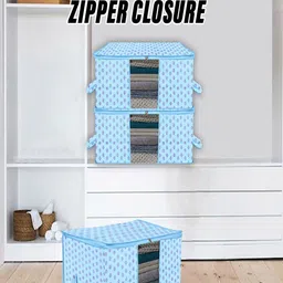 Kuber Industries Blue 3 Pieces Printed Saree Organisers-7