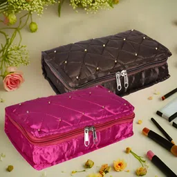Kuber Industries Brown & Pink 2 Pieces Textured Satin Jewellery Organisers-image-35