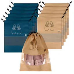 Kuber Industries Teal Blue & Beige Printed 12 Pcs Shoe Organisers-28