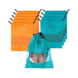 Kuber Industries Orange & Blue10 Pieces Waterproof Shoes Organisers-38