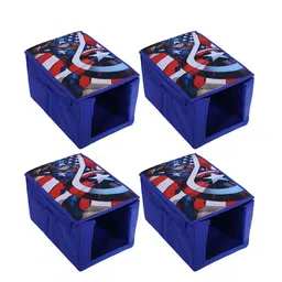 Kuber Industries 4 Pieces Blue & Red Printed Non-Woven Shirt Stacker With Lid-1