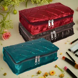 Kuber Industries Green & Red 3 Pieces Self Design Reusable Jewellery Organisers-16