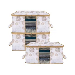 Kuber Industries White & Beige Printed 3 Regular Multi-Utility Organisers-28
