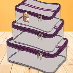 atorakushon Set Of 3 Purple & Transparent Solid Cosmetic Vanity Jewellery Organisers-6