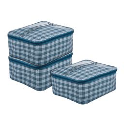 Kuber Industries Turquoise-Blue 3 Pieces Checked Toiletry Bags With Handle-13