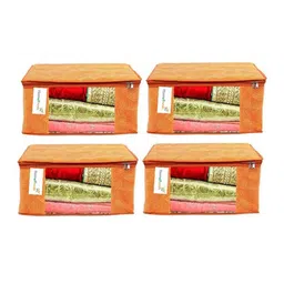 Home Fresh Orange-Coloured 4-Pcs Lehriya Printed Canvas Multi Utility Organisers-48