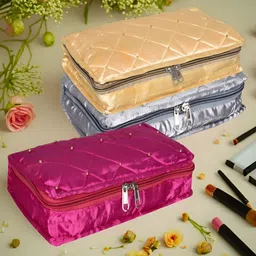 Kuber Industries Pink & Grey 3 Pieces Self Design Reusable Jewellery Organisers-17