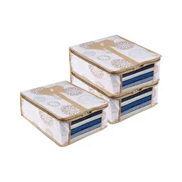 Kuber Industries White & Brown 3 Pieces Printed Multi Utility Organisers-57