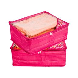 Kuber Industries 2 Pieces Pink Reusable Zip Closure Saree Storage Bag Organisers-46