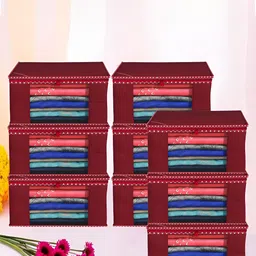 Kuber Industries Maroon & White 9 Pieces Printed Reusable Multi-Utility Organisers-34