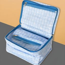 Kuber Industries Blue 2 Pieces Checked Jewellery Organisers With 8 Transparent Pouch-57