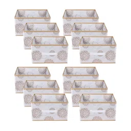 Kuber Industries White & Gold Toned 12 Pcs Drawer Organisers-47