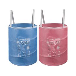 Kuber Industries Pink & Blue 2 Pcs Round Jute Foldable Laundry Bag-48