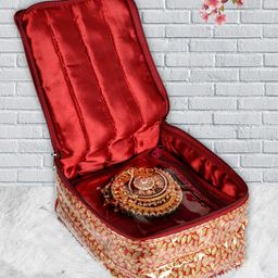 Kuber Industries Maroon Laminated Leaf Design Jewellery Organizer With 10 Transparent Pouches-57