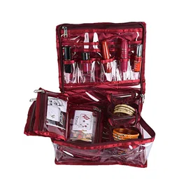 Kuber Industries Maroon Printed PVC Laminated Portable Jewellery Organizer With 4 Pouches-97