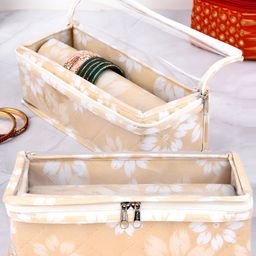 Kuber Industries Gold-Toned & White 2 Pcs Printed Bangle Box Organisers-41