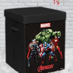 Kuber Industries Black Marvel Avengers Printed Foldable Laundry Organizer Box with Handle & Lid-41