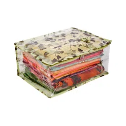 Kuber Industries Green Reusable Zip Closure Saree Storage Bag Organiser-37