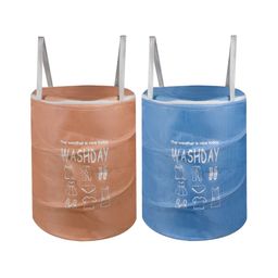 Kuber Industries Peach & Blue 2 Pcs Printed Jute Foldable Laundry Bag-87