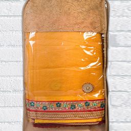 Kuber Industries Beige 12-Pcs Printed Hanging Saree Organizer With Window-39