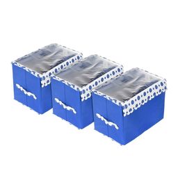 Kuber Industries 3Pcs Blue & White Foldable storage Boxes With Transparent Lid & Handle-11