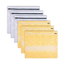 Kuber Industries White & Yellow 6 Pieces Saree Organisers-49
