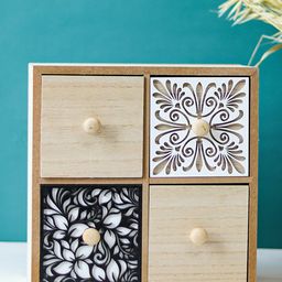 MARKET99 Brown & White Floral Pattern MDF Drawer Organizer-13
