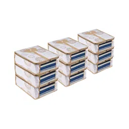 Kuber Industries White & Gold Toned 9 Pieces Reusable Multi-Utility Organisers-14