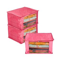 Kuber Industries Pink 3 Pieces Reusable Zip Closure Saree Storage Bag Organisers-41