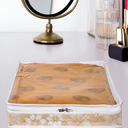 Kuber Industries Gold-Toned & White 3 Pieces Printed Multi-Utility Organisers-38