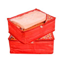Kuber Industries Red 2 Pieces Reusable Zip Closure Saree Storage Bag Organisers-56