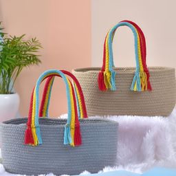 MASU LIVING Brown 2 Pieces Regular Tote Basket Organisers-20