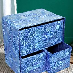 Kuber Industries Blue Leheriya Printed 3 Drawyer Foldable Drawer Units-18