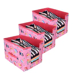 Kuber Industries Pink 3 Pieces Printed Non Woven Organisers With Handle-39