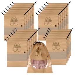 Kuber Industries Beige & Black 24 Pieces Reusable Shoes Organisers-65