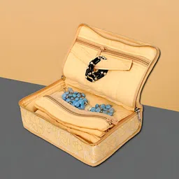 Kuber Industries Cream 2 Pieces Floral Self Design Silk Jewellery Organisers-23