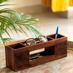 ExclusiveLane Brown Textured Sheesham Wooden Regular Desk Organiser-image-65