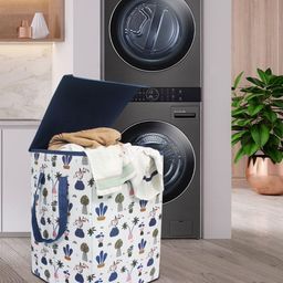 prettykrafts White & Blue Printed Foldable Laundry Basket With Lid-7