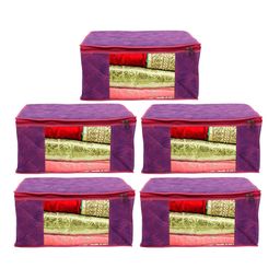 Home Fresh Purple & Pink 5 Pieces Lehriya Printed Multi-Utility Organisers-1