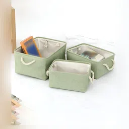 Kuber Industries Green 3 Pieces Foldable Multi-Utility Organisers-2