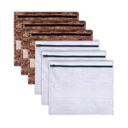 Kuber Industries White & Brown 6 Pieces Saree Clothes Organisers-35