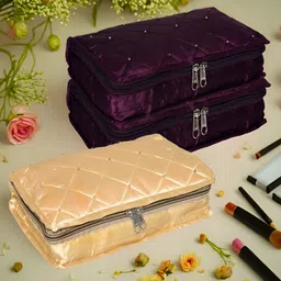 Kuber Industries Purple & Beige 3 Pieces Self Design Reusable Jewellery Organisers-12