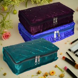 Kuber Industries Blue & Green 3 Pieces Self Design Reusable Jewellery Organisers-12