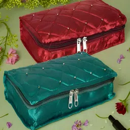 Kuber Industries Red & Green 2 Pieces Self Design Reusable Jewellery Organisers-10