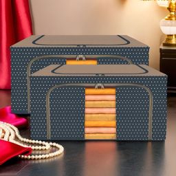 Kuber Industries Navy Blue 2 Pieces Printed Steel Frame Drawer Organiser 88 Liter-52